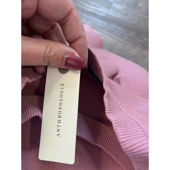 Anthropologie Womens Pullover Sweatshirt Medium Rose Pink Puff Eyelet Sleeve M5 - Picture 4 of 8